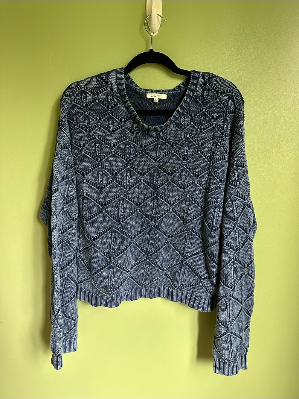 Z Supply Blue Cropped Knit Sweater | Textured | Size L
